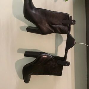 Women's Black Leather High Block Heel Ankle Booties